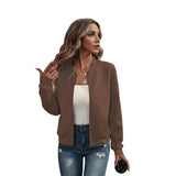 Solid-Color Zipper Stand-Collar Jacket