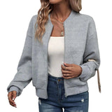 Solid-Color Zipper Stand-Collar Jacket