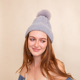 Velvet Cable Knit Pom Beanie