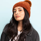 Velvet Cable Knit Pom Beanie