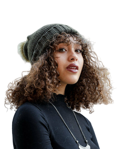 Pom Beanie with Faux Sherpa Lining