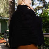 SnugStyle Turtleneck Ribbed Knit Poncho with Armholes