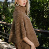 SnugStyle Turtleneck Ribbed Knit Poncho with Armholes