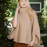 SnugStyle Turtleneck Ribbed Knit Poncho with Armholes