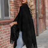Diagonal Knit Tasseled Ruana
