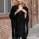 Diagonal Knit Tasseled Ruana