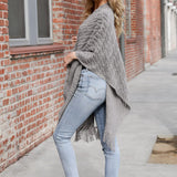 Diagonal Knit Tasseled Ruana