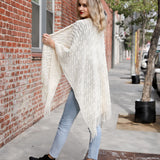 Diagonal Knit Tasseled Ruana