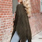 Diagonal Knit Tasseled Ruana