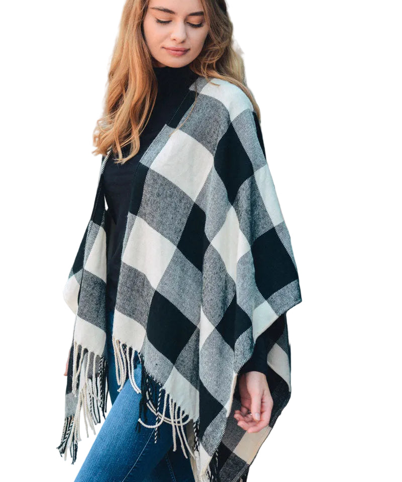 Garden Naked Classic Buffalo Check Tassel Ruana