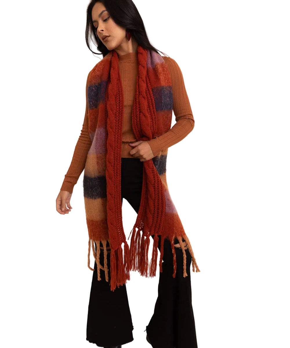 Knit Blend Tassel Trim Scarf