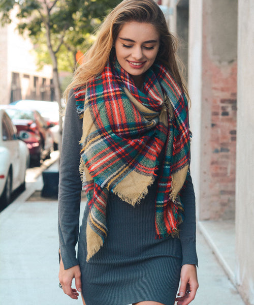 Flannel Frayed Edge Blanket Scarf