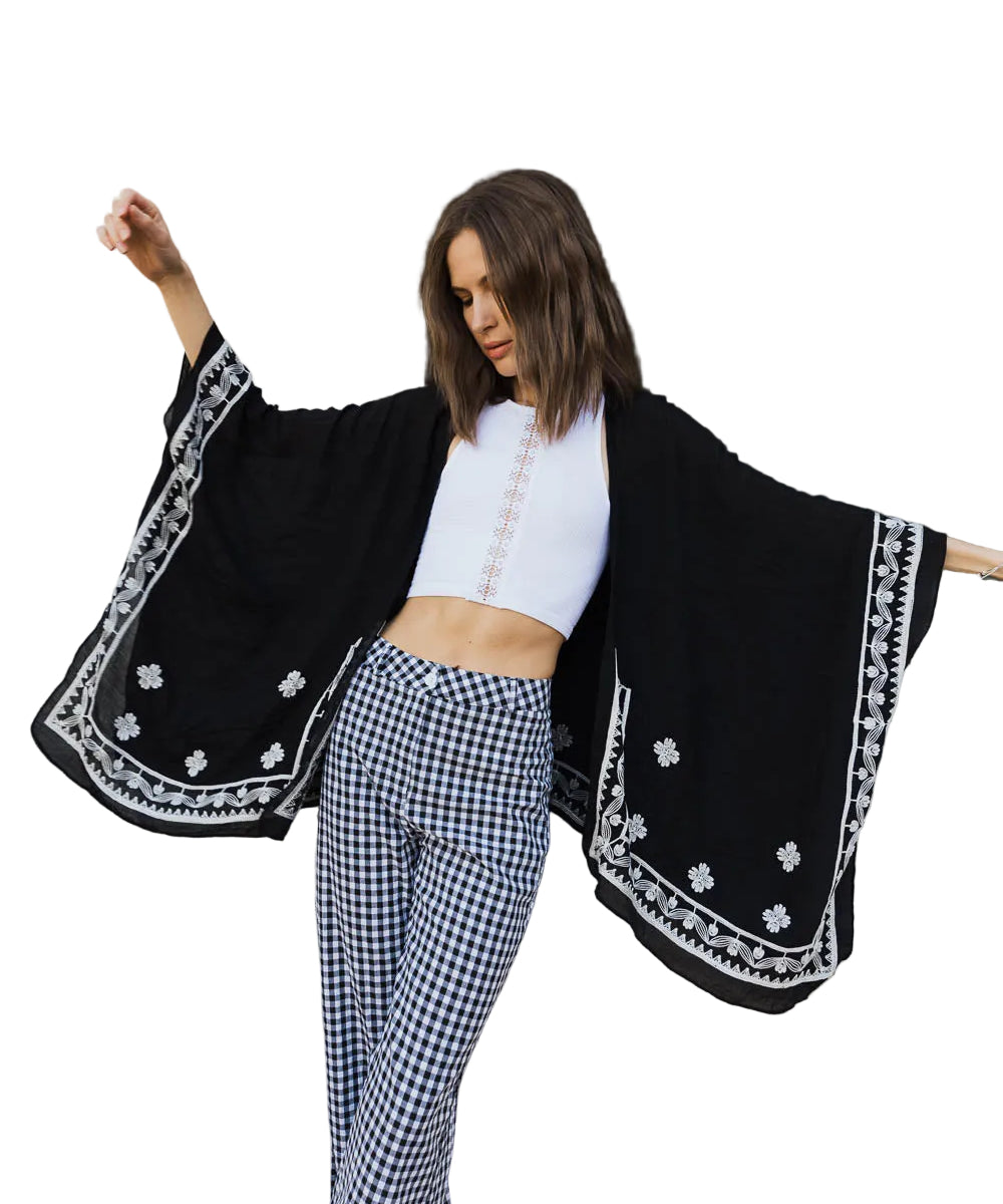 Floral Embroidered Sleeves Kimono