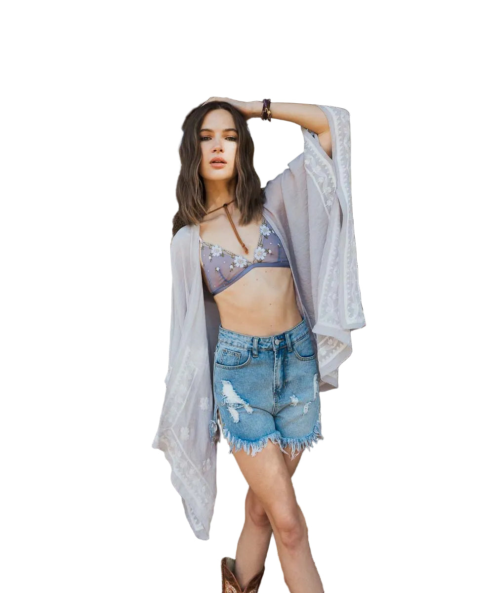 Floral Embroidered Sleeves Kimono