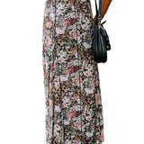 Brown Floral Print High Waist Maxi Skirt