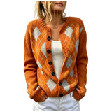 DIAMOND PATTERN Round-Neck Long-Sleeve Cardigan Jacket