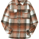 Gold Flame & Grey Plaid Button Up Collared Flannel Shacket