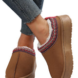 Chestnut Suede Contrast Print Round Toe Plush Lined Flats