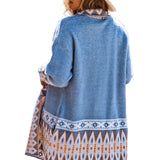 Brown Aztec Print Open Front Knitted Cardigan