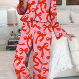 Pink Bow Sleeve Pajama Set