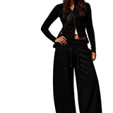 High-Waist Wide-Leg Casual Pants
