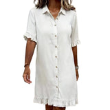 Women's Faux Denim Ruffle-Sleeve Shirt Dress