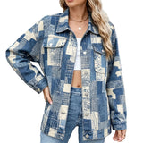 Botanical Print Drop-Shoulder Denim Jacket