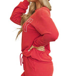 Racing Red Corded MERRY Graphic Long Sleeve Top and Shorts Set