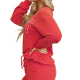 Racing Red Corded MERRY Graphic Long Sleeve Top and Shorts Set