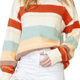 White Striped Color Block Drop Shoulder Knit Sweater