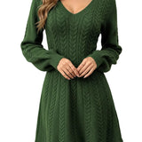 Women's V-Neck Cable-Knit Pullover Dress
