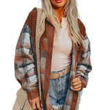 Cinnamon Plaid Corduroy Patchwork Pocket Loose Shacket