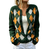 DIAMOND PATTERN Round-Neck Long-Sleeve Cardigan Jacket