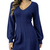 Women's V-Neck Cable-Knit Pullover Dress