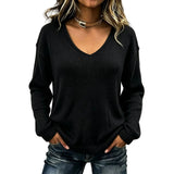 Women's Relaxed V-Neck Drop-Shoulder Pullover Sweater