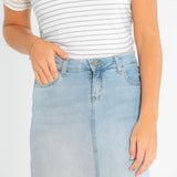 Bria Light Wash Denim Maxi Skirt