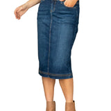 Bryn Dark Wash Denim Midi Skirt