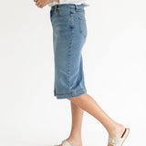 Bryn Light Wash Denim Midi Skirt