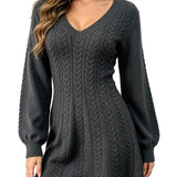 Women's V-Neck Cable-Knit Pullover Dress