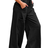 Bonbon Mineral Wash Exposed Seam Drawstring Elastic Waistband Wide Leg Cargo Pants