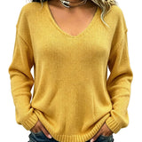 Women's Relaxed V-Neck Drop-Shoulder Pullover Sweater