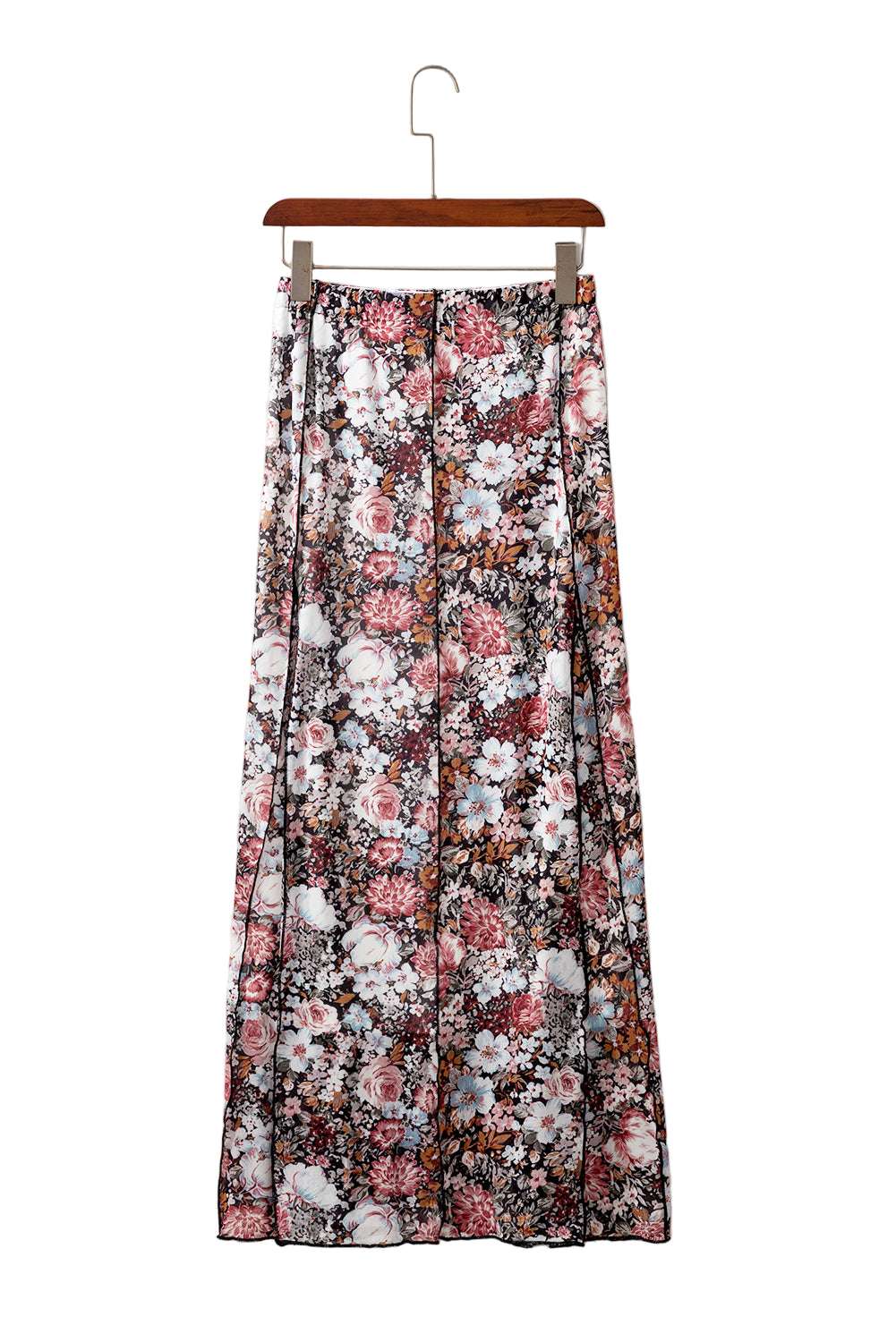 Brown Floral Print High Waist Maxi Skirt