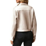 Faux Suede Cropped Jacket with Stand Collar — Vintage Short Coat / Fall Outwear
