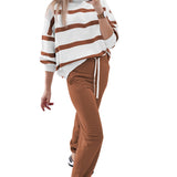 Red Stripe Drop Shoulder Pullover and Jogger Pants Set