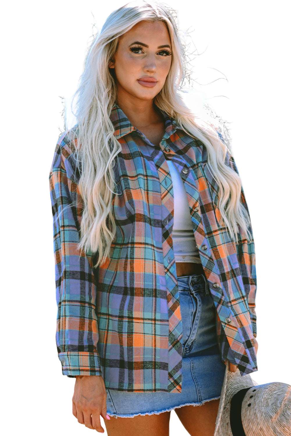 Orange Plaid Print Loose Vintage Shirt