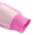 Pink Checkerboard Half Button Collared Drop Shoulder Sweater