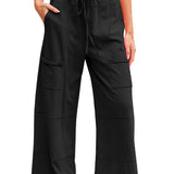 Bonbon Mineral Wash Exposed Seam Drawstring Elastic Waistband Wide Leg Cargo Pants