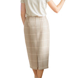 Calista Plaid Wool Midi Pencil Skirt