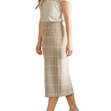 Calista Plaid Wool Midi Pencil Skirt