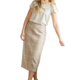 Calista Plaid Wool Midi Pencil Skirt